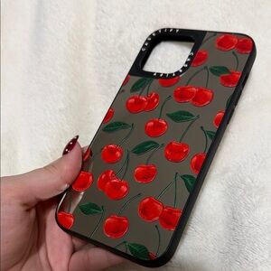 Cherry Pattern Mirror Phone Case - Black and Red 12 pro max or 13 pro max